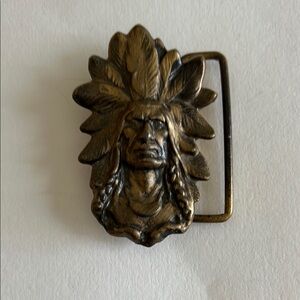 1974 Native American Bergamot  Brass Feathered Head Belt Buckle